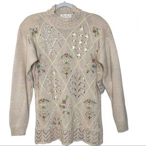 Laura Gayle Vintage Granny Embroidered Floral Sweater